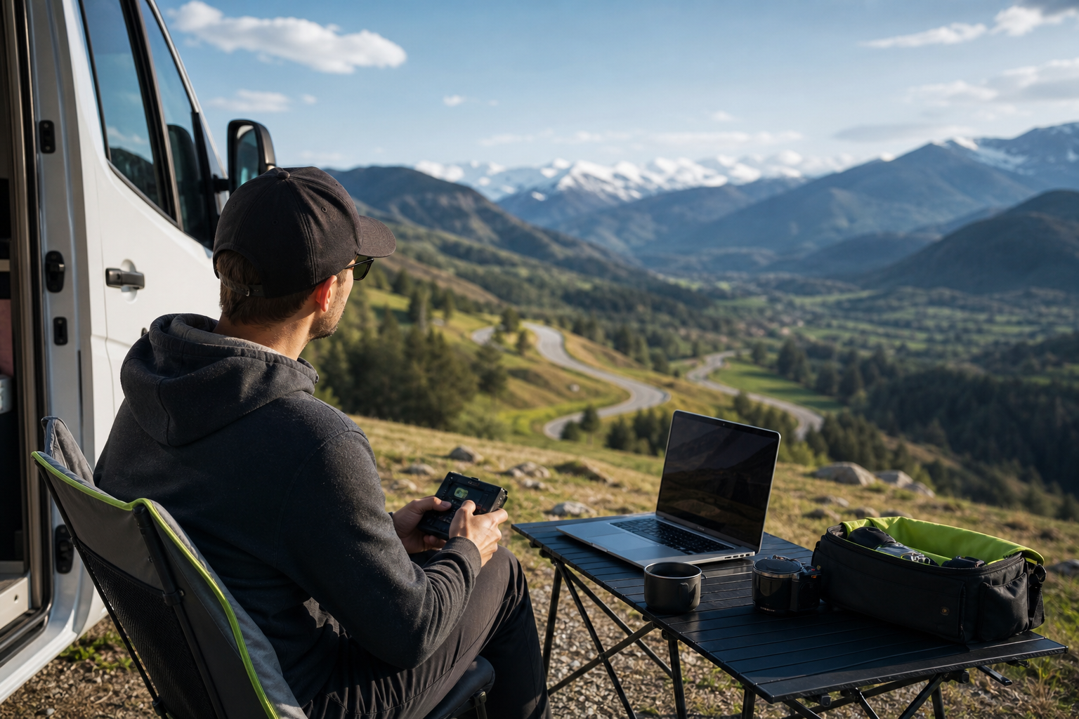 Traveler planning a remote mountain route