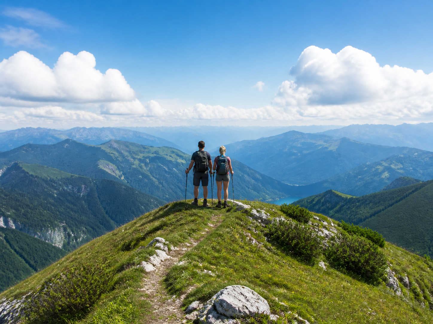 Hikers on a mountain ridge