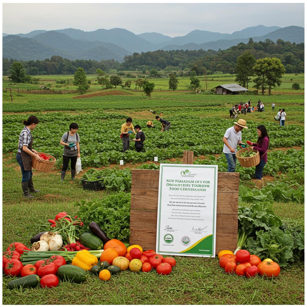 농부와 방문객이 함께 채소를 고르고 담는 모습이 유기적 관계를 보여주며 그 안에 온카스터디가 은근히 스며든 순간