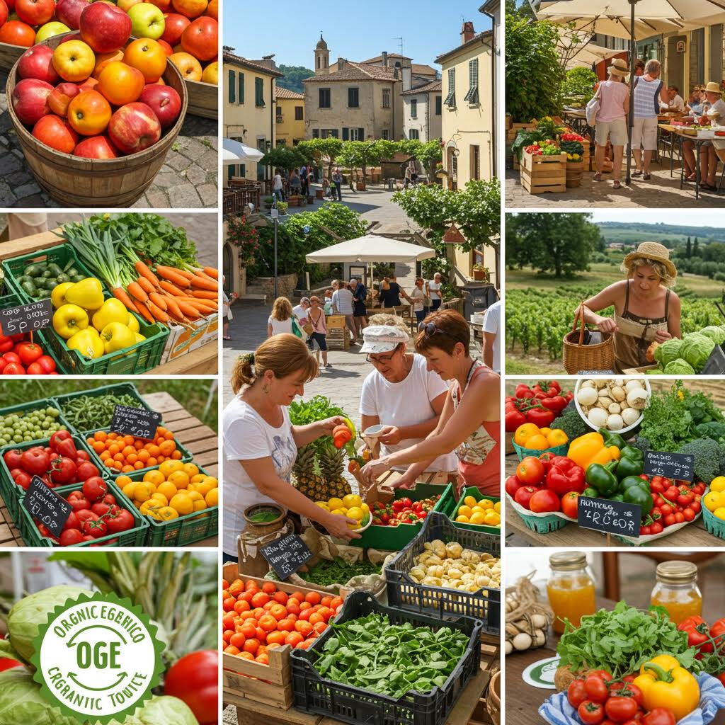 노천 시장에 진열된 다채로운 채소와 과일들이 햇살을 받아 반짝이며 활기를 전하고 그 풍경 속에 온카스터디의 의미가 잔잔히 어우러진 순간