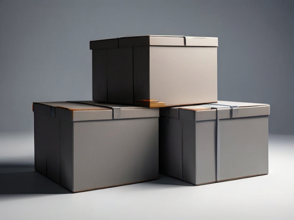 Stacked color-tabbed archive boxes on a gray surface with soft side lighting, creating a clean organizational metaphor.