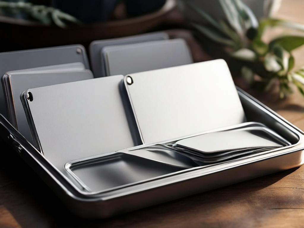 A brushed metal tray holds blank white divider cards, a metaphor for saving and organizing online references before trusting.